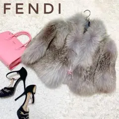 【美品】フェンディ FENDI ポンチョ ファー 毛皮コート シルク グレー系