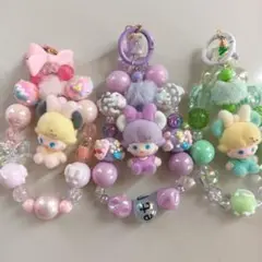 ふわふわチャーム付きストラップキーホルダー3個セット