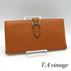 美品!エルメス ヴォーエプソン べアンスフレ 長財布 オレンジ