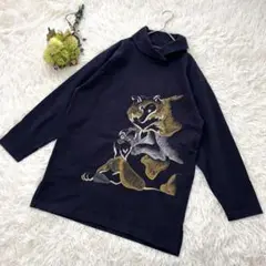 パポタージュ　トップス　黒　日本製　綿100　個性的　カジュアル　刺繍　ハイネッ