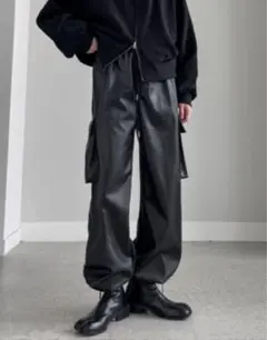 YOURNUS Leather cargo string pants 韓国