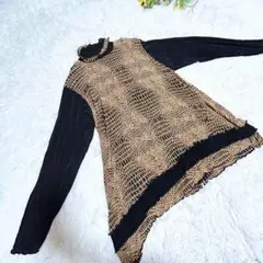 a811【美品】F★ トリアセテート　チュニック スパイラル柄 ハイネック　長袖