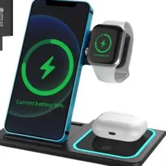 【新品】ワイヤレス充電器 3in1 急速充電 折りたたみコンパクト ブラック