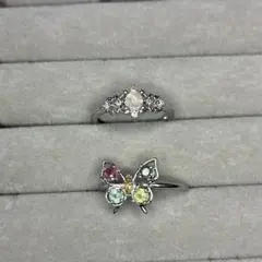 バタフライトルマリンリングとムーンストーンリングセット