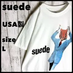 suede スウェード バンドtシャツ L 両面プリント USA製 ホワイト▲
