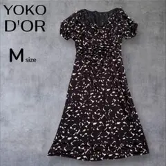 YOKO D'OR ヨーコドール 半袖 ワンピース ひざ丈 総柄 ブラック M