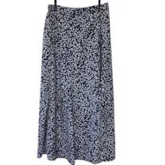 GU ネイビー 白小花柄 ロングスカート　L裏地付き