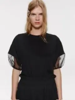 ZARA シースルー袖 ブラック Tシャツ ぽわん袖