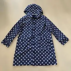 ネイビー ドット花柄 フード付きレインコート
