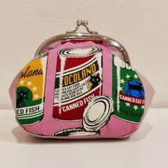 ふっくらマチ付きがま口ポーチ 猫缶柄 ハンドメイド
