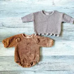 【2点セット】80 女の子　テータテート トップス ロンパース クマ冬服