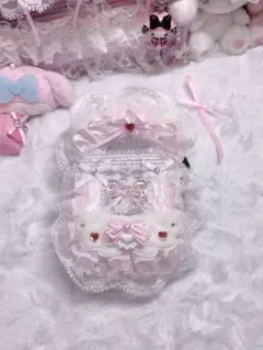 スケルトンケースデコ レースデコ ピンク リボン 猫耳