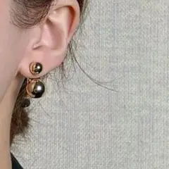 #144　2way　ダブルボールピアス　ゴールド　大人可愛い　ゴールドボール
