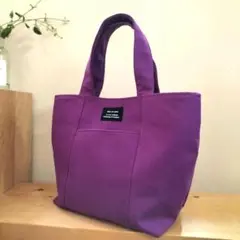 キャンバス　ポケットたくさんパープルトートバッグ