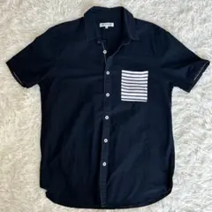 THE SHOP TK ブラック 半袖シャツ ストライプポケット サイズL