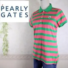 美品 パーリーゲイツ ゴルフウェア ボーダー ポロシャツ 緑