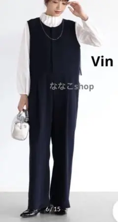 新品タグ付29000円 Vin バックチュールノースリーブオールインワンネイビー