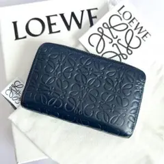 極美品 ロエベ コインケース 小銭入れ リピート アナグラム レザー 紺
