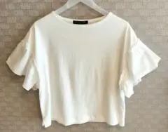 袖フリルTシャツ　Мサイズ　ホワイトTシャツ