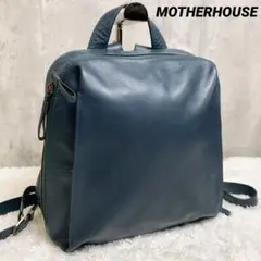極美品 マザーハウス カゼマトウ レザー リュック グリーニッシュブルー