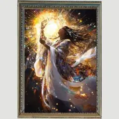 Ｐ1189 光を纏う女神アート　太陽と祈りのスピリチュアル絵画