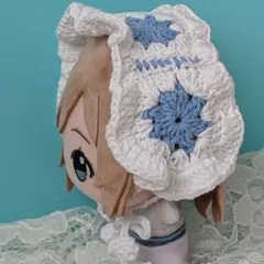 〈ホワイト×ブルー〉ぬい服　ヘッドドレス　にじぬい　ちびぐるみ