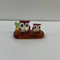 ガラス細工　フクロウ　2人ベンチ（M)赤