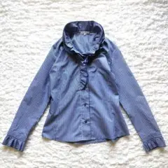 美品　ナラカミーチェ　３　フリル　ストライプ　ブラウス　長袖
