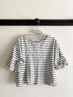 白黒ストライプ フリル袖 Tシャツ