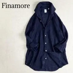 【美品】フィナモレ　ホリゾンタルカラーリネン長袖シャツ　M ネイビー　イタリア製