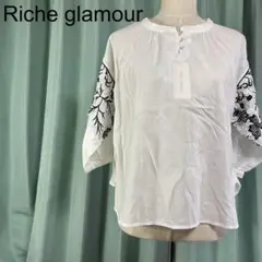 新品 Riche glamour 刺繍入り五分袖シャツ シンプル カジュアル M