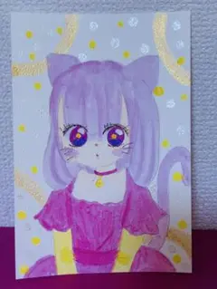 水彩画 イラスト ハガキサイズ 女の子