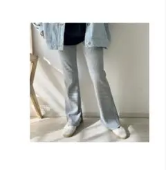 mayo しまむら　リブパンツ　グレー