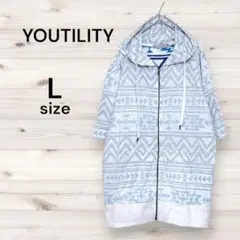 YOUTILITY 美品　幾何学模様 メンズパーカー L 半袖 マリンテイスト