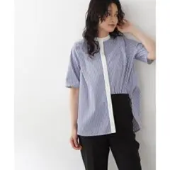 美品☆N.ナチュラルビューティーベーシック　 バンドカラークレリックストライプ