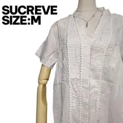SUCREVE 総レース チュニックブラウス M 白 レース刺繍 古着