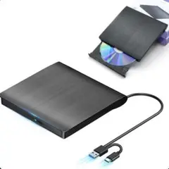 外付けDVDドライブ 静音 DVDプレーヤー USB3.0＆Type-C両接続