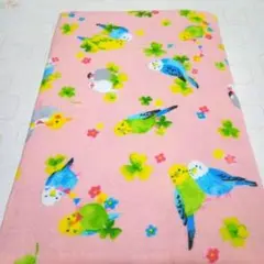 № 419 ハンドメイド ブックカバー【文庫本】可愛いインコと幸運のクローバー