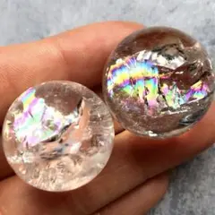 【ラスト！虹入り！2個セット】天然石　アイリスクォーツ　水晶　丸玉22