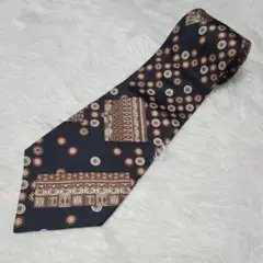 美品☆Sorelle Fontana 黒 シルク ネクタイ 円形模様 総柄