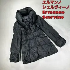 【ERMANNO SCERVINO】ビッグカラーダウンコート　Aライン　黒