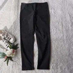 美品(4L)ストレッチワイドパンツ/イージー/ズボン/黒/ウエスト総ゴム
