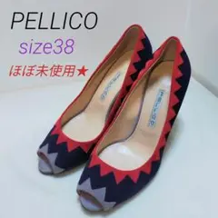【ほぼ未使用★】ペリーコ ネイビー レッド オープントゥハイヒール ギザギザ