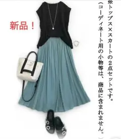 新品‼️お洒落　ラウンドネックノースリーブTシャツ＋スカート　セットアップ