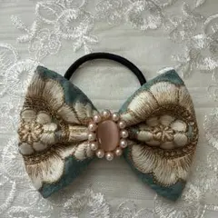 (匿名配送)ゴム交換可能 インド刺繍リボンヘアゴム