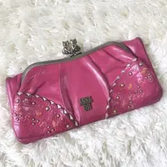 【良品】アナスイ 長財布 折り財布 がま口 トークトゥーハー 猫 ピンク