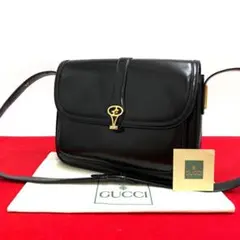 極 美品 オールドグッチ GG ロゴ金具 カーフレザー ショルダーバッグ 黒
