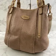 TOD'S トッズ 麦わら ストロー×本革レザー 2wayハンドショルダーバッグ