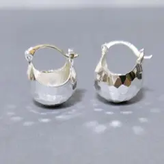 J104* ボール フープピアス　シルバー　多面カット＆ハンマード