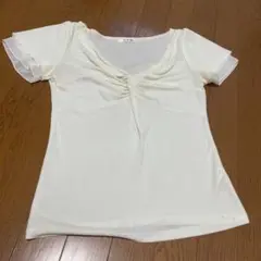 クリーム色 半袖 トップス シフォンフリル